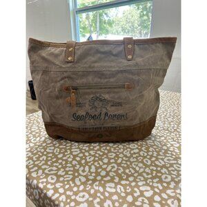 Myra Ferris Wheel Print canvas tote Cotton & Leather (Seafood Lovers)